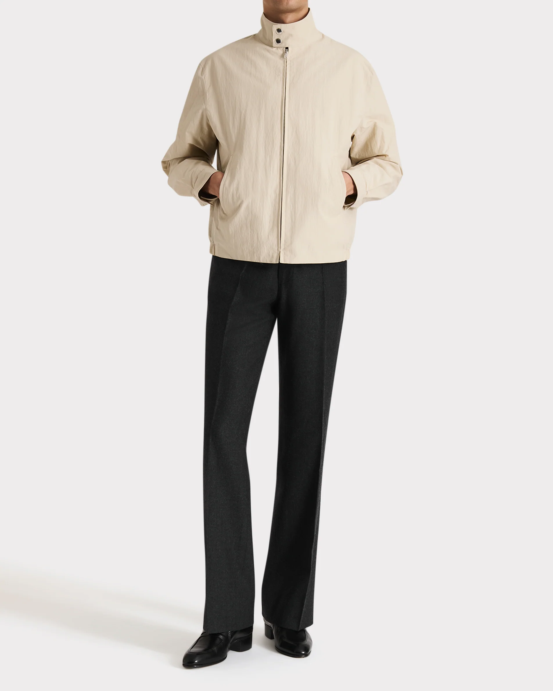 BLOUSON ZIPPÉ EN COTON ET POPELINE - BEIGE CLAIR - Image 4