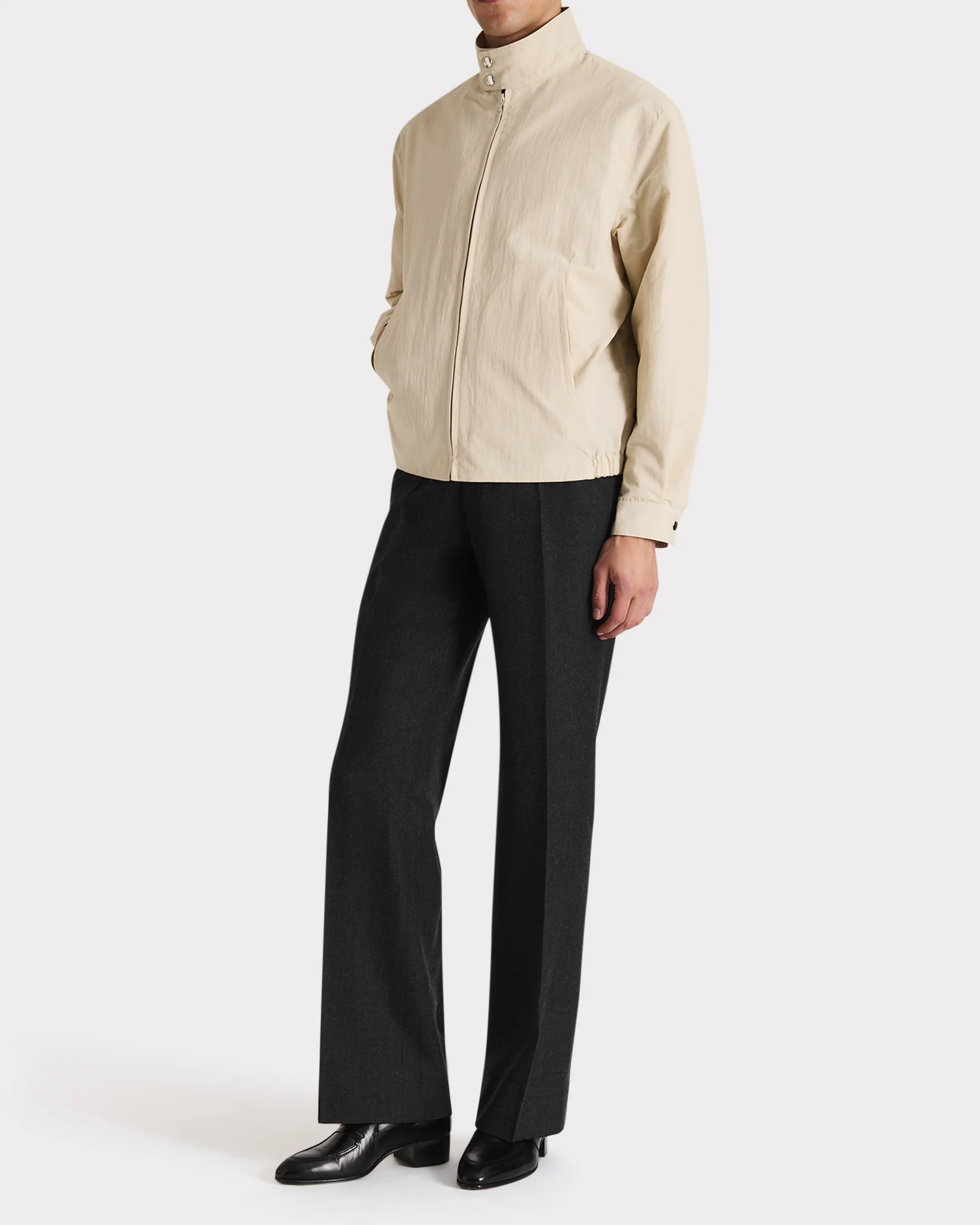 BLOUSON ZIPPÉ EN COTON ET POPELINE - BEIGE CLAIR - Image 5